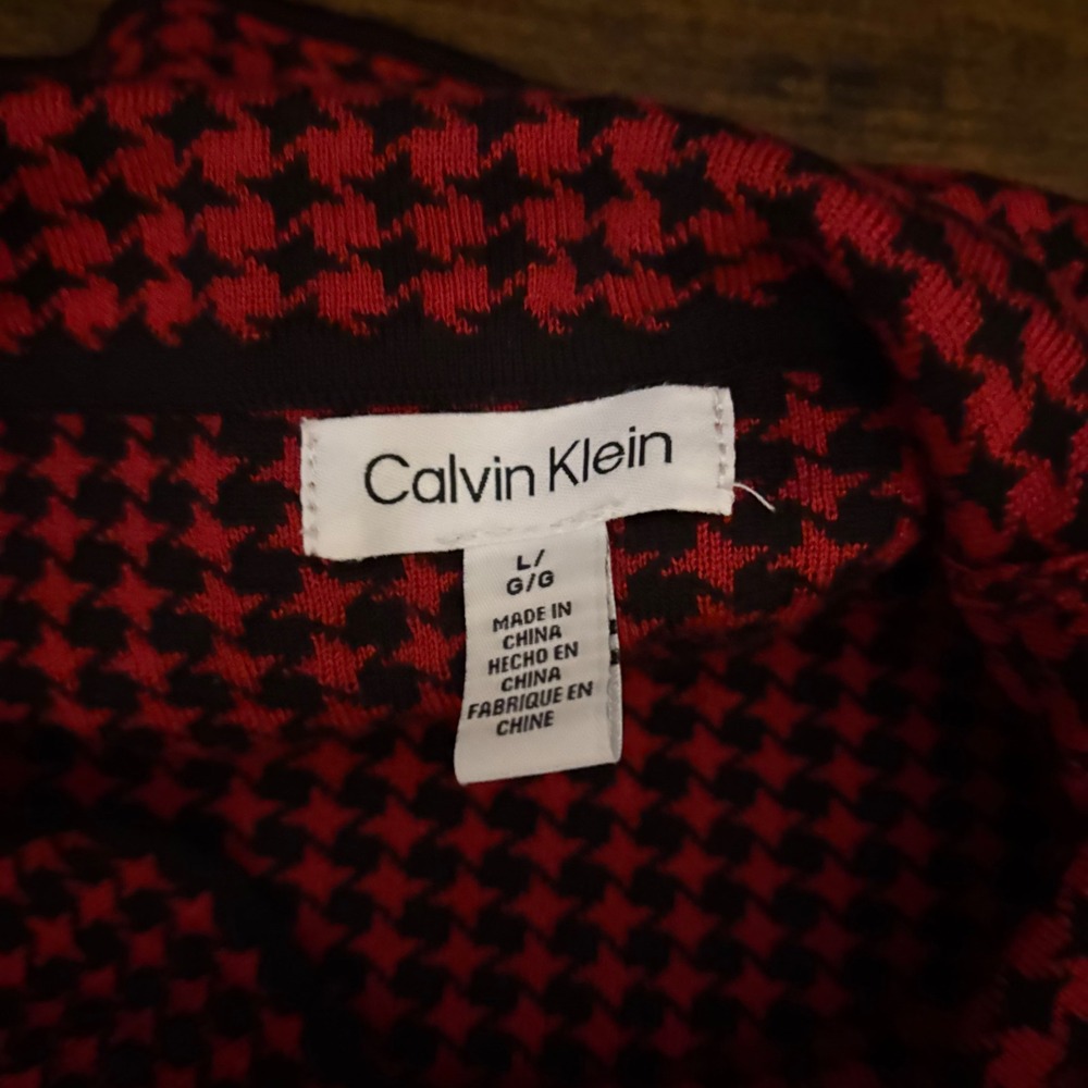 Calvin Klein Red Black Houndstooth Cowl Neck Tunic Sweater (Women's‎ Large) - Picture 7 of 7